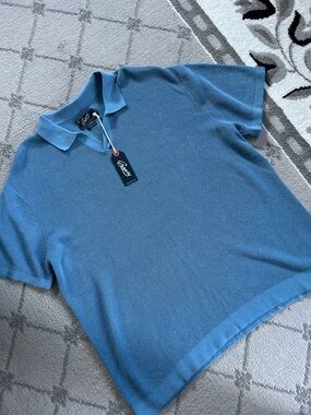 Grayers Men’s Boca Blue Johnny Collar 
Polo Sweater in Allure Blue